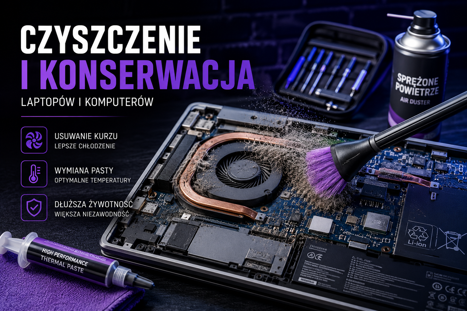 Czyszczenie i konserwacja laptopów komputerów Piotrków Trybunalski